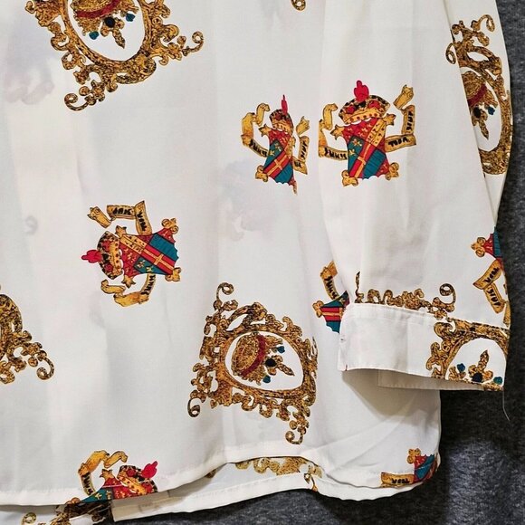 Hunters Run Shirt Womens‎ Size B6 White Gold Printed Long Sleeve Button Down - Picture 9 of 16